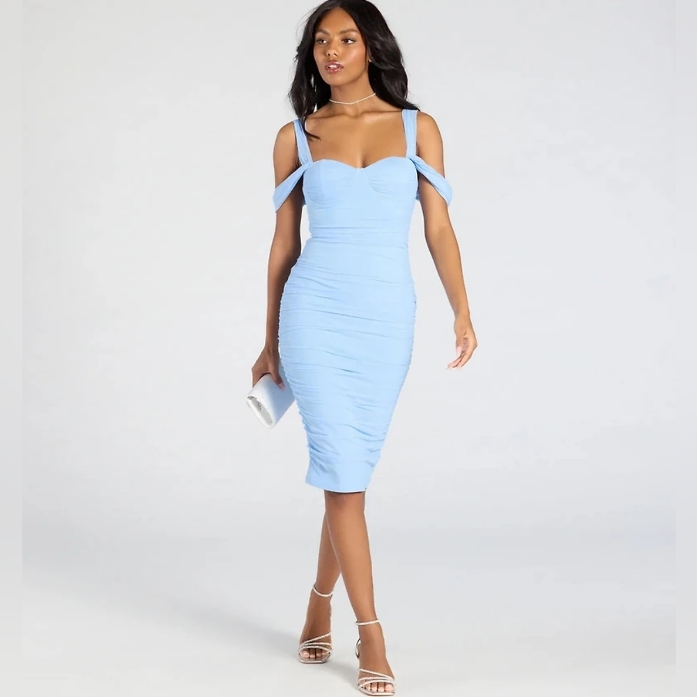 Windsor Light Blue Cold-Shoulder Midi Dress